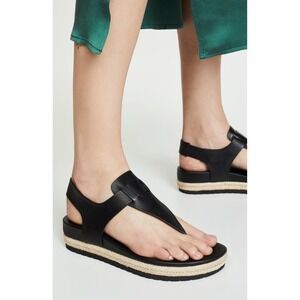 NWOB Vince Flint Black Leather Espadrille Thong Platform Sandals Size 7.5